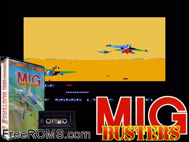 Mig Buster 128k (UK) (19xx) [t1] Amstrad CPC game showing 3D box cover and gameplay screenshot